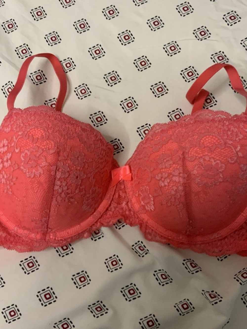 Gilligan & Omalley 36B Push Up Bra Women's Underwear Coral Pink Orange Lace